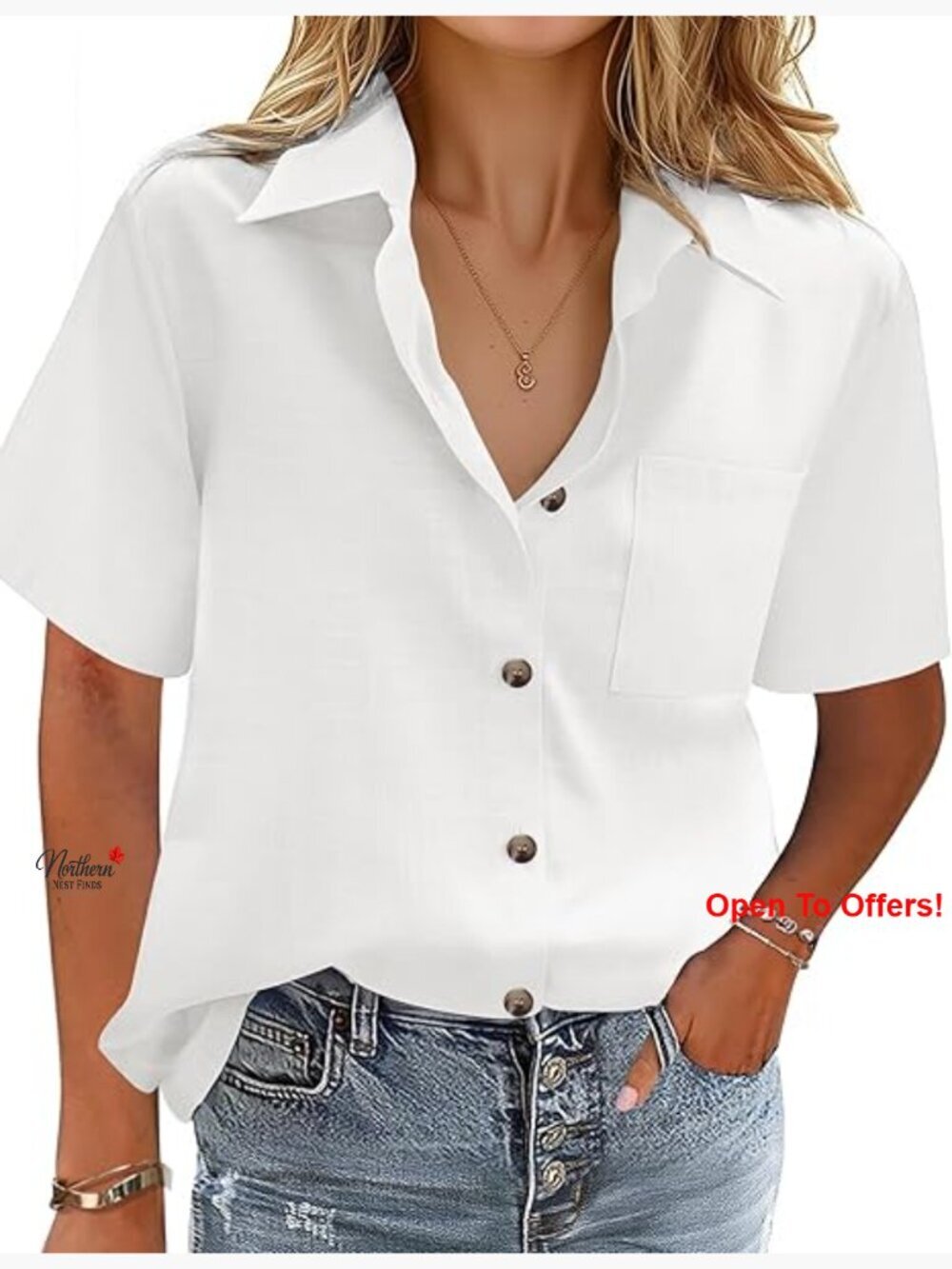 Cotton Button Down Shirt Casual Blouse Short Sleeve Tops
